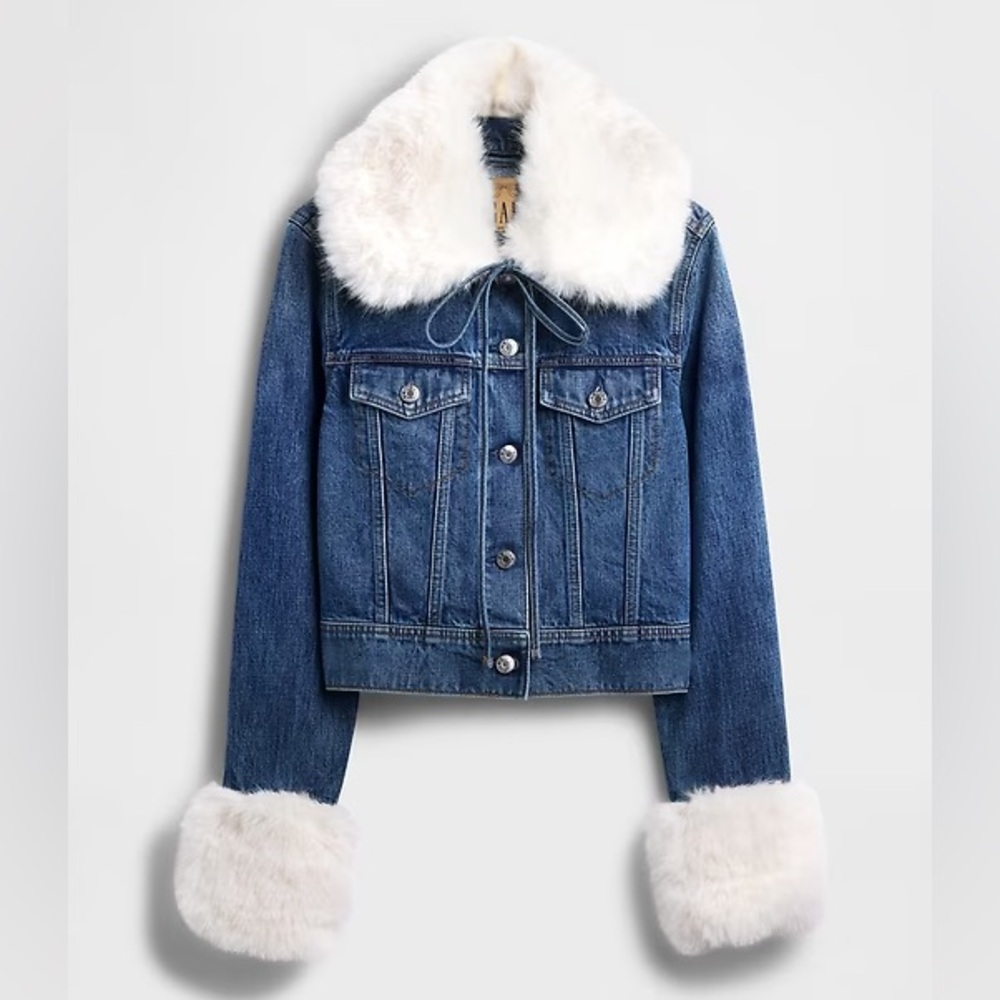 Gap x Sandy Liang Denim Fur Jacket L NWT